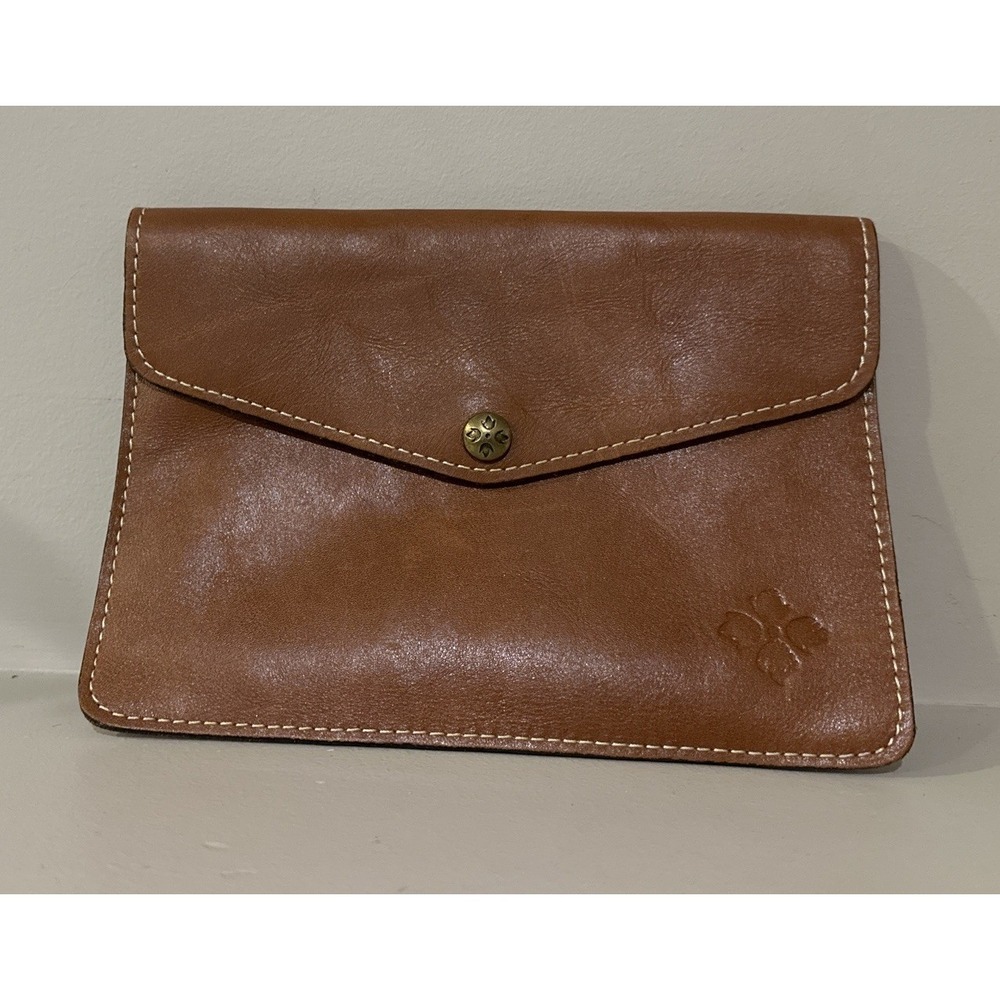 Patricia Nash Heritage Brown Genuine Leather Pouch Clutch 6 X 9" EUC